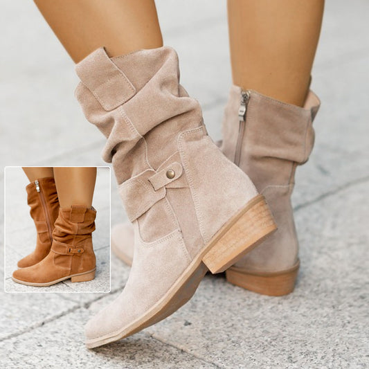 Ins Pointed Toe Mid-calf Boots Fashion Suede Zipper Western Boot Winter Shoes For Women